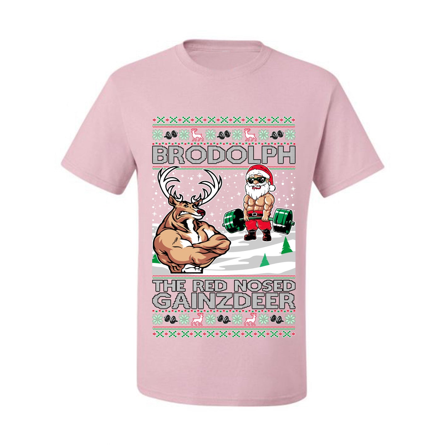 Ugly Graphic Xmas  T-shirt  Brodolph Santa Working Out Gym the Red Nosed Gainzdeer Wild Bobby Ugly Christmas T-shirt  Ugly Christmas  Men's T-Shirt