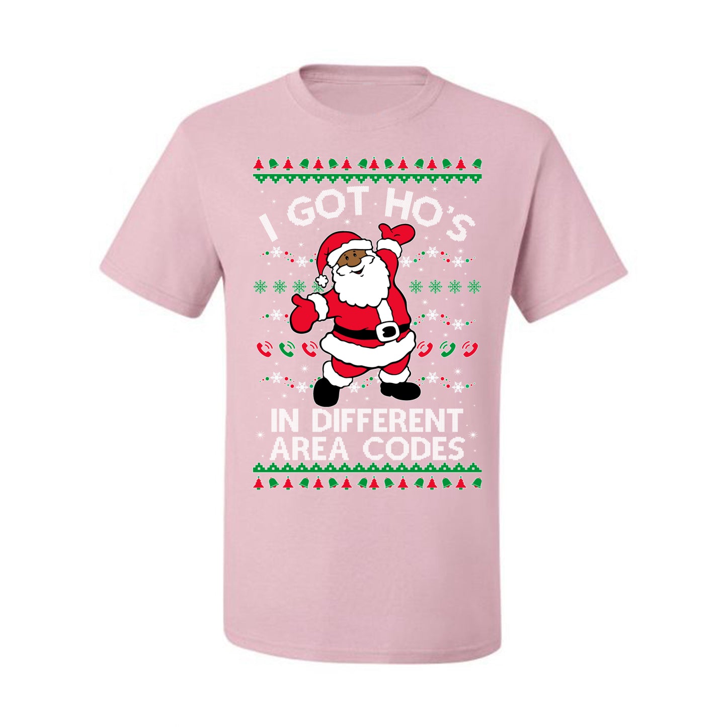 I Got Ho's in Different Area Codes, Black Santa Claus, , Premium Ugly Christmas Graphic  T-shirt  Ugly Christmas T-shirt  Ugly Christmas  Men's T-Shirt