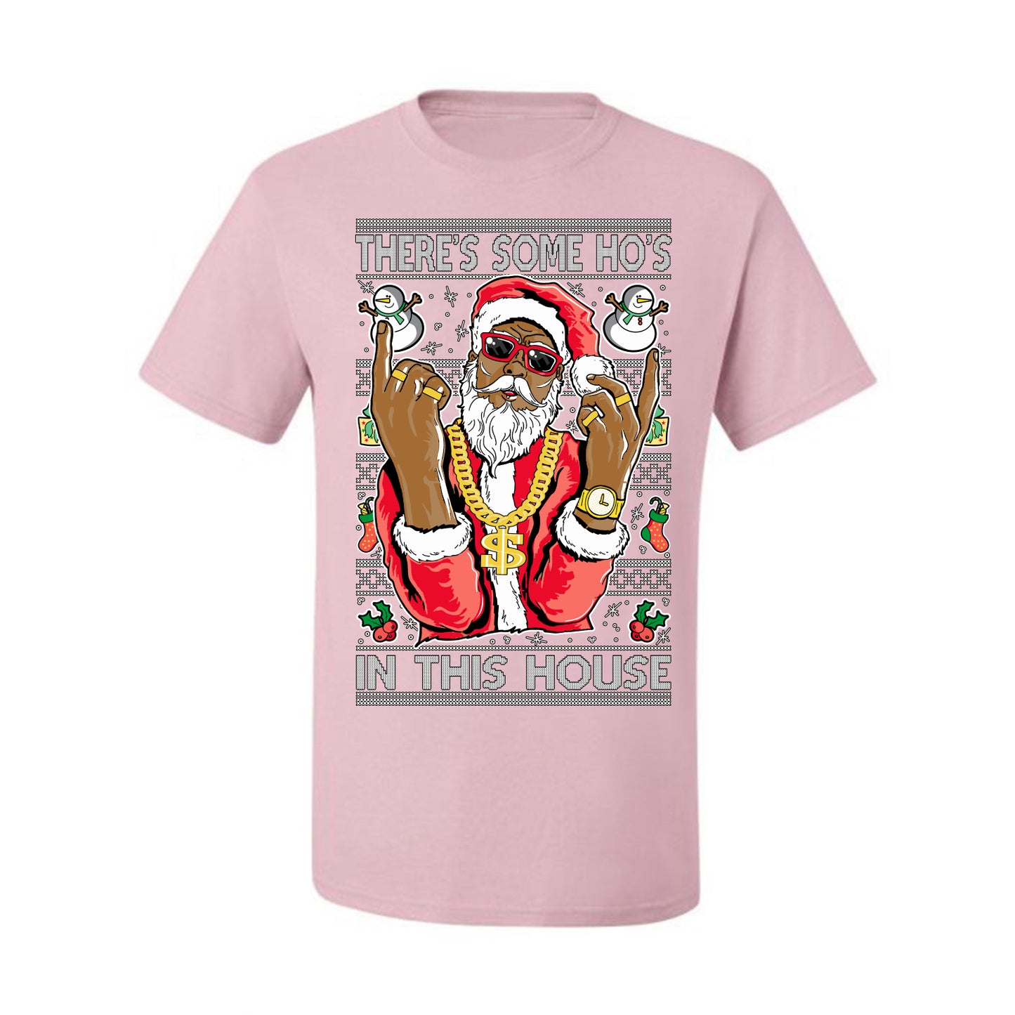 Ugly Holiday T-shirt Graphic Black Santa Claus Gangster Bling Ho's In This House,  Ugly Christmas T-shirt  Ugly Christmas  Men's T-Shirt