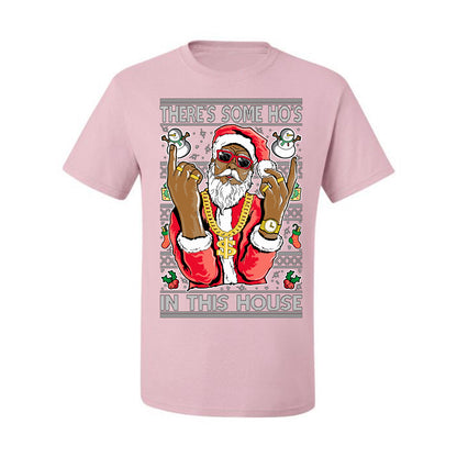 Ugly Holiday T-shirt Graphic Black Santa Claus Gangster Bling Ho's In This House,  Ugly Christmas T-shirt  Ugly Christmas  Men's T-Shirt