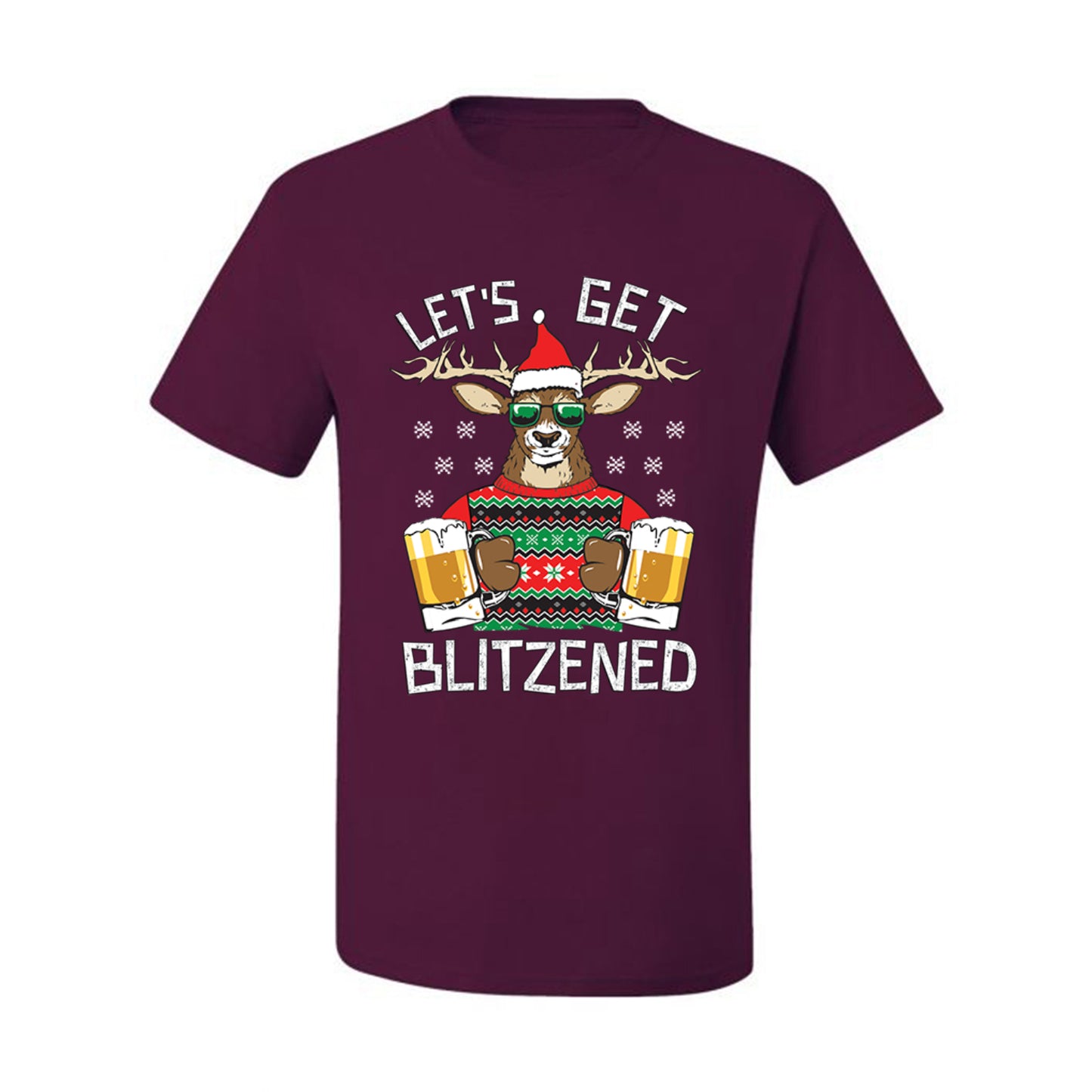 Ugly Xmas Graphic  T-shirt  Lets Get Blitzened Deer With Beer Ugly Christmas T-shirt  Ugly Christmas  Men's T-Shirt