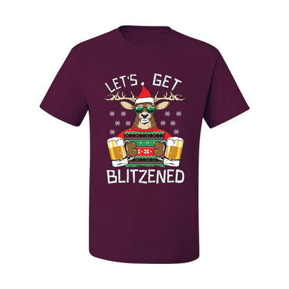 Ugly Xmas Graphic  T-shirt  Lets Get Blitzened Deer With Beer Ugly Christmas T-shirt  Ugly Christmas  Men's T-Shirt