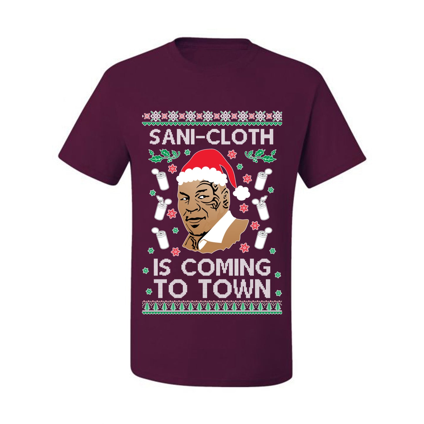 Ugly Xmas Tshirt  Graphic , Mike Tyson, Sani Cloth is Coming to Town, Wild Bobby Ugly Christmas Tshirt Men's Graphic T-Shirt Ugly Christmas  Men's T-Shirt