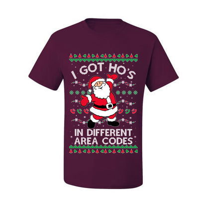 Funny Ugly  Graphic Christmas  T-shirt  "I Got Ho's in Different Area Codes" Ugly Christmas T-shirt  Ugly Christmas  Men's T-Shirt