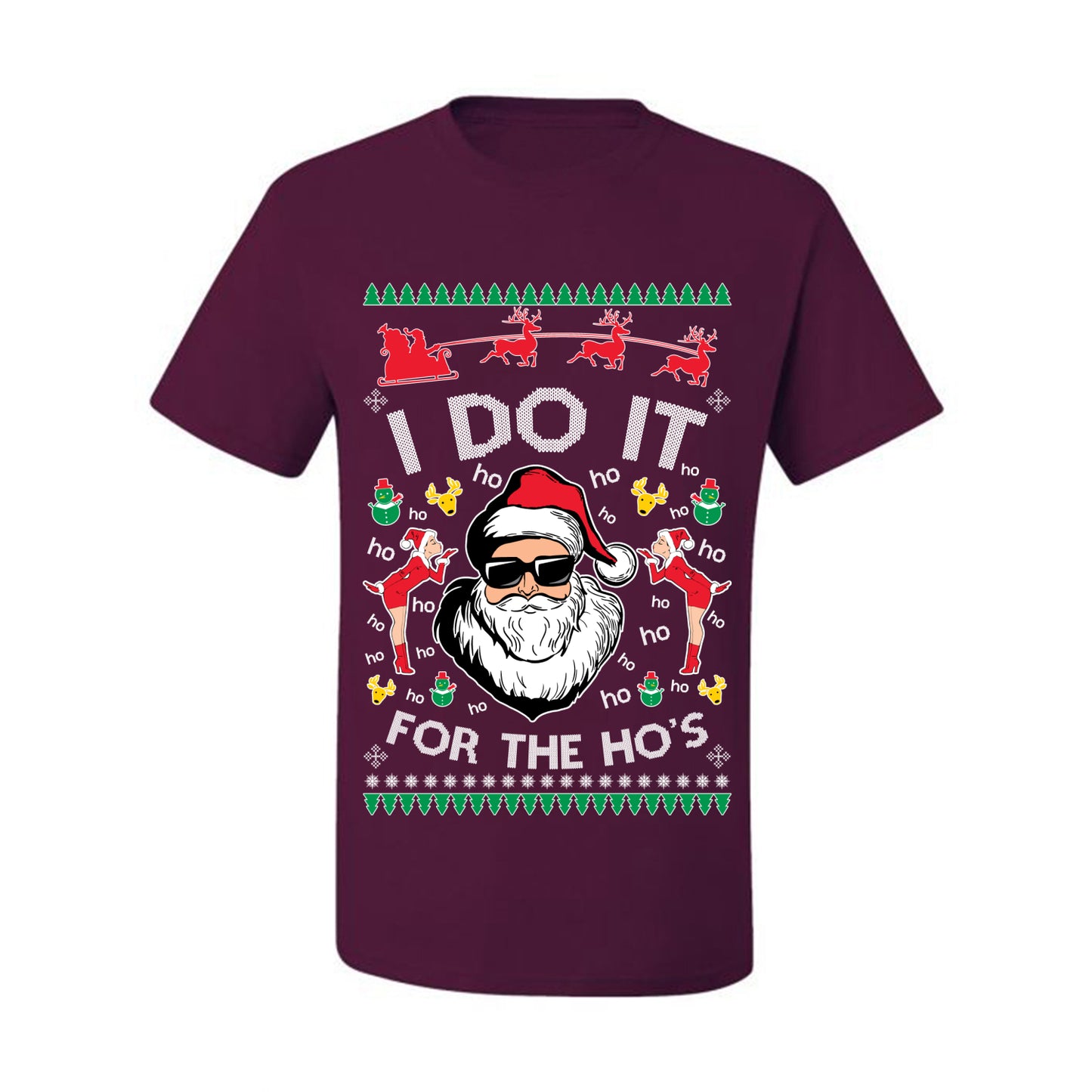 Funny Ugly Xmas Holiday T-shirt Graphic "I do it for the Ho's" Ugly Christmas T-shirt  Ugly Christmas  Men's T-Shirt