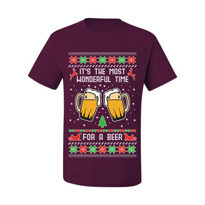 Men's Ugly Christmas Tshirt  Shirt, "It's The Most Wonderful Time for a Beer" Ugly Christmas Tshirt Men's Graphic T-Shirt Ugly Christmas  Men's T-Shirt