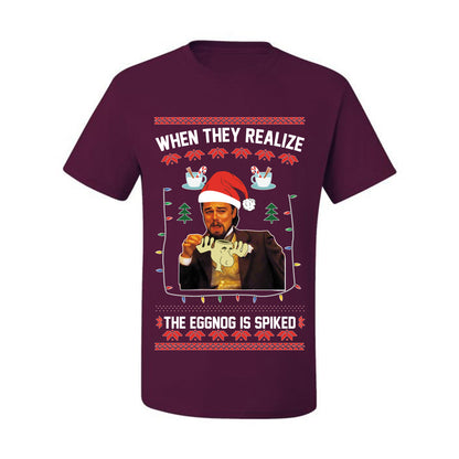 Ugly Christmas  Tshirt , Leo Laughing Dank Meme, When they Realize the Eggnog is Spiked  Ugly Christmas Tshirt Men's Graphic T-Shirt Ugly Christmas  Men's T-Shirt