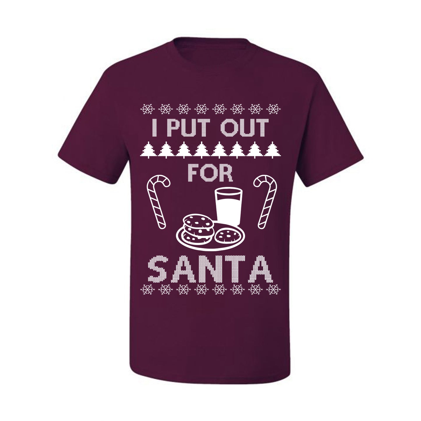 Funny Adult Men's Ugly Holiday Xmas Tshirt, "I Put Out for Santa", Milk Cookies Candy Ugly Christmas Tshirt Men's Graphic T-Shirt Ugly Christmas  Men's T-Shirt