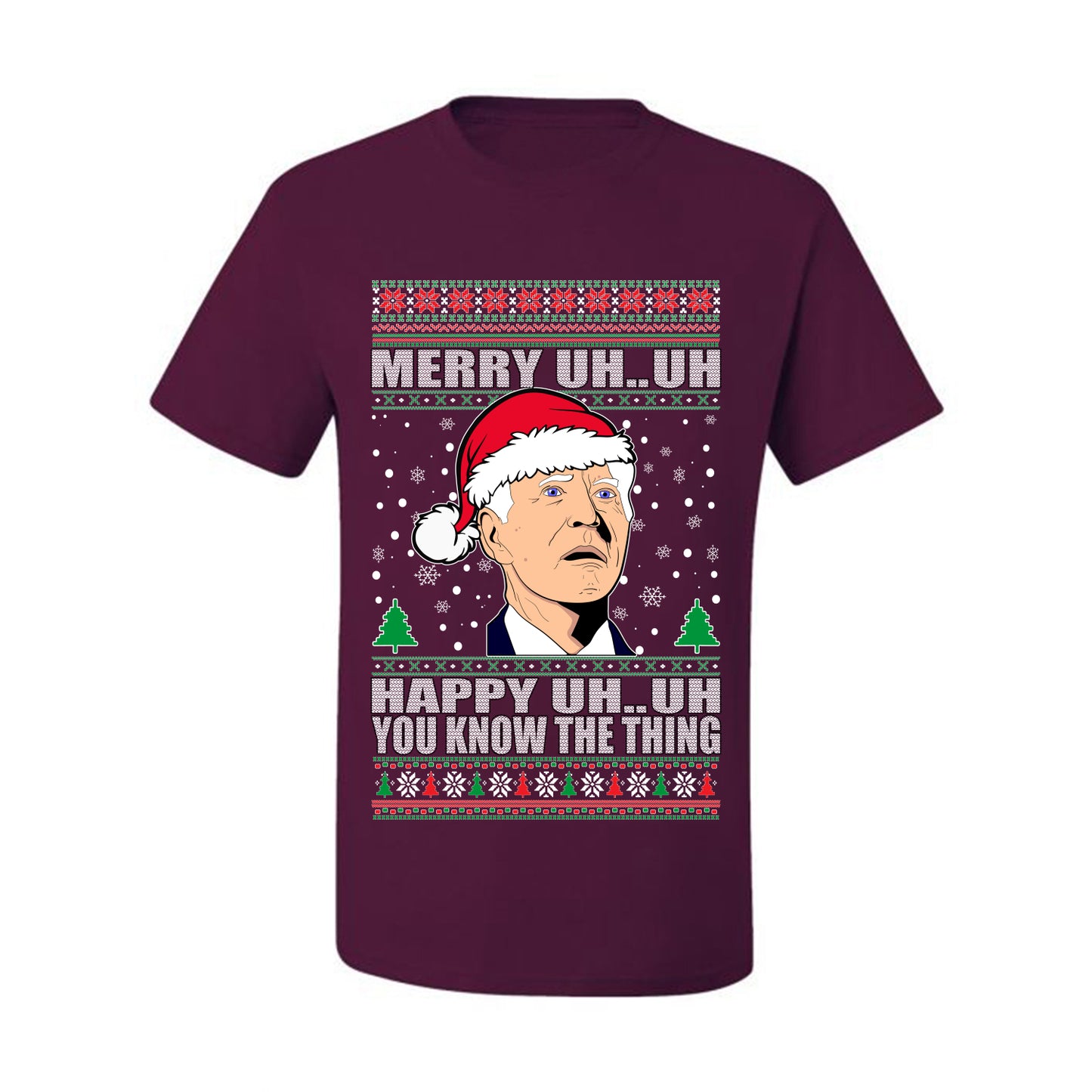 Funny Graphic  Ugly Xmas Holiday T-shirt "Merry UH UH You Know The Thing" Anti Joe Biden Confused Sleepy Old Ugly Christmas T-shirt  Ugly Christmas  Men's T-Shirt