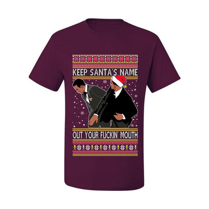Will Smith Slaps Chris Rock Meme Keep Santa's Name Out of Your Mouth Ugly Xmas  T-shirt Ugly Christmas T-shirt  Ugly Christmas  Men's T-Shirt