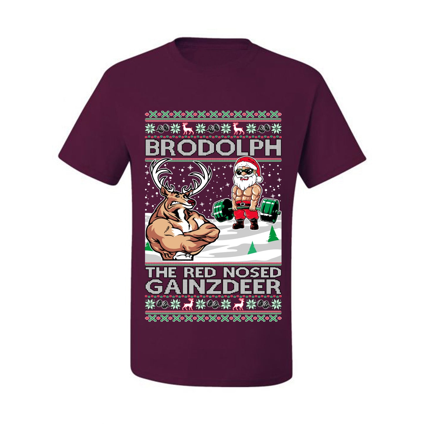 Ugly Graphic Xmas  T-shirt  Brodolph Santa Working Out Gym the Red Nosed Gainzdeer Wild Bobby Ugly Christmas T-shirt  Ugly Christmas  Men's T-Shirt