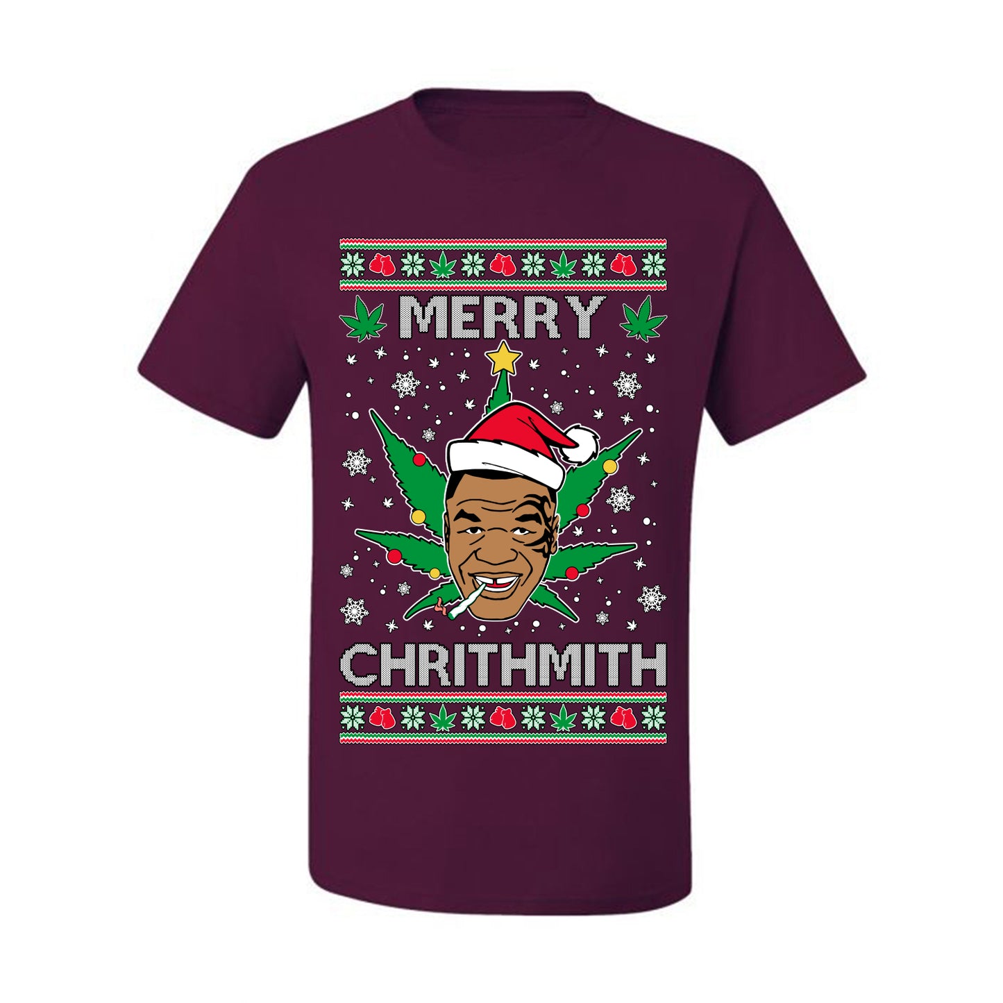 Ugly  Christmas T-shirt  Tyson "Merry Chrithmith" Stoner Weed Pot Leaf Joint Ugly Christmas T-shirt  Ugly Christmas  Men's T-Shirt