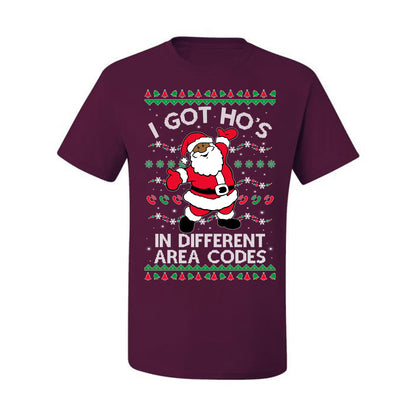 I Got Ho's in Different Area Codes, Black Santa Claus, , Premium Ugly Christmas Graphic  T-shirt  Ugly Christmas T-shirt  Ugly Christmas  Men's T-Shirt