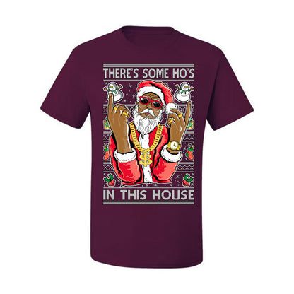 Ugly Holiday T-shirt Graphic Black Santa Claus Gangster Bling Ho's In This House,  Ugly Christmas T-shirt  Ugly Christmas  Men's T-Shirt