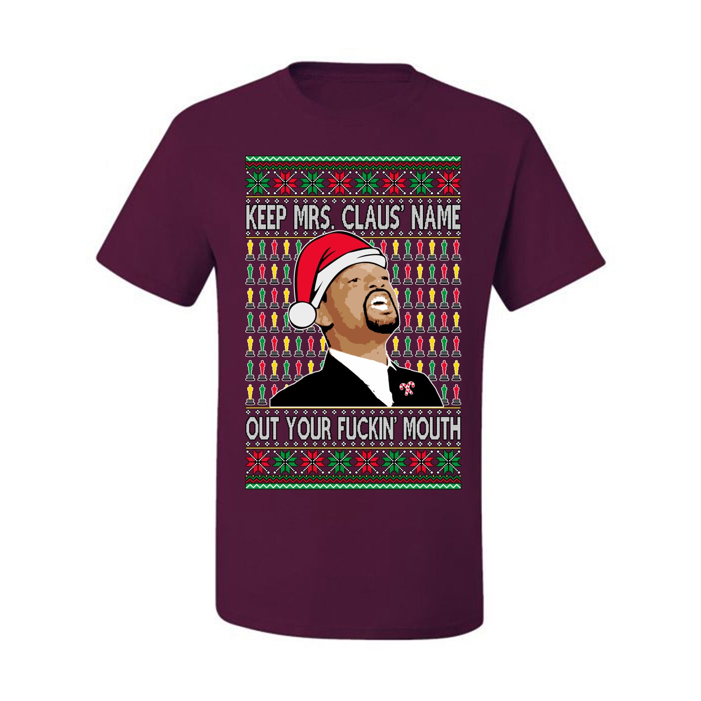 Will Smith Slapping Chris Rock Meme "Get Mrs Claus' Name Out of Your Mouth" , Graphic  Ugly Xmas Tshirt  Ugly Christmas Tshirt Men's Graphic T-Shirt Ugly Christmas  Men's T-Shirt
