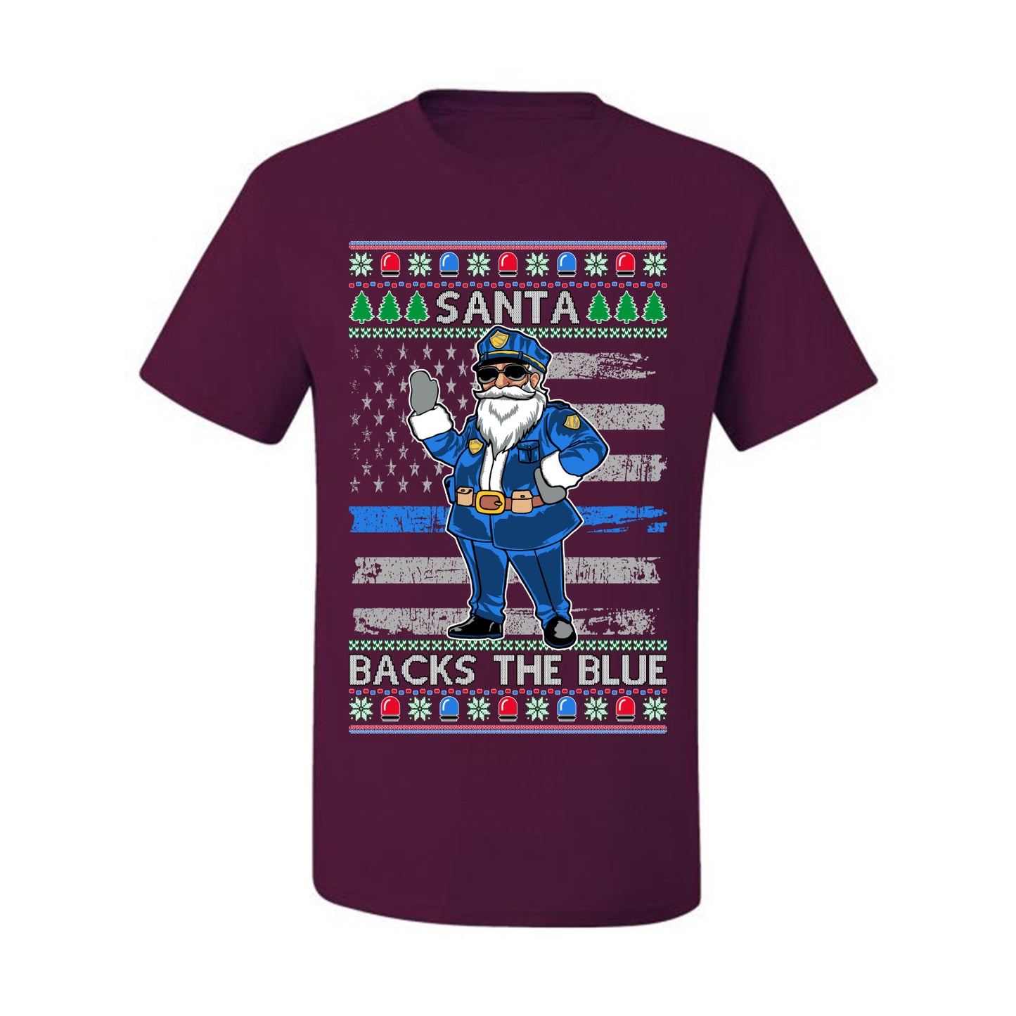 Santa Backs the Blue, Christmas Gifts, Funny Xmas Gift Idea, Ugly Christmas Sweater Men's T-Shirt