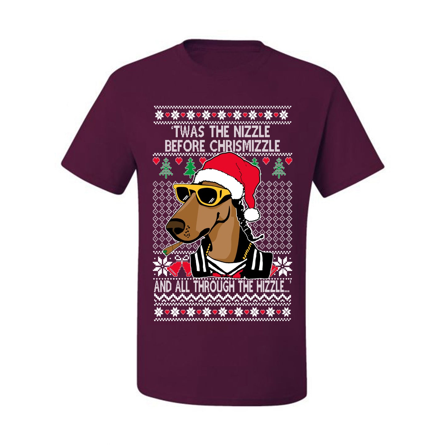 Twas The Nizzle Before Chrismizzle Gangster Dogg Rapper, Christmas Gifts, Funny Xmas Gift Idea, Ugly Christmas Sweater Men's T-Shirt
