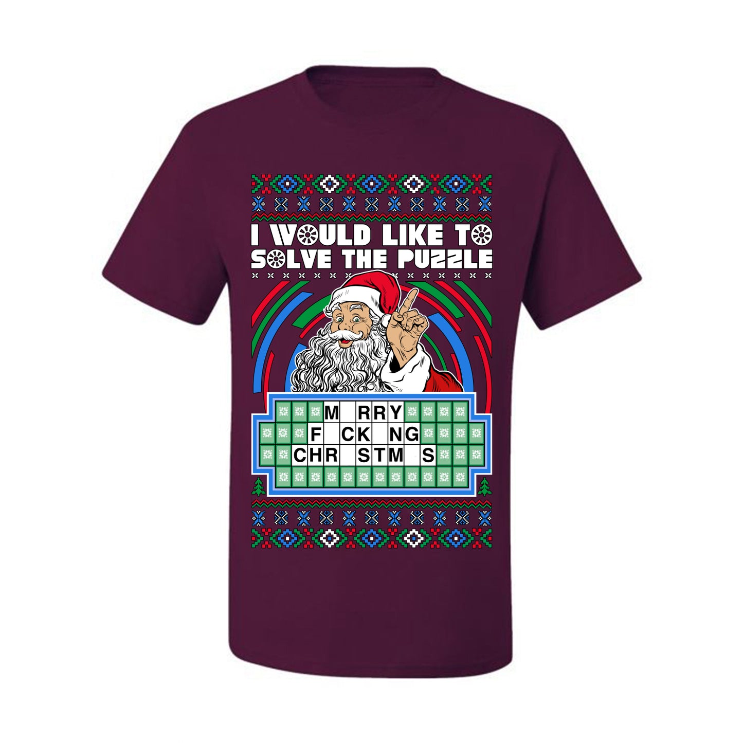 Santa Game Show I'd Like To Solve the Puzzle Wheel Ugly Christmas Sweater, Christmas Gifts, Funny Xmas Gift Idea, Men's T-Shirt