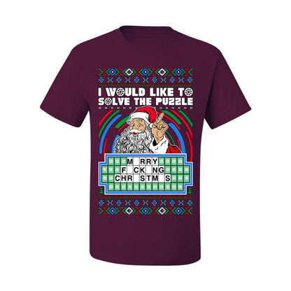 Santa Game Show I'd Like To Solve the Puzzle Wheel Ugly Christmas Sweater, Christmas Gifts, Funny Xmas Gift Idea, Men's T-Shirt