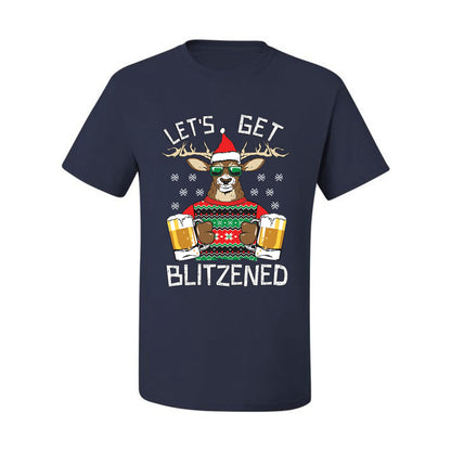 Ugly Xmas Graphic  T-shirt  Lets Get Blitzened Deer With Beer Ugly Christmas T-shirt  Ugly Christmas  Men's T-Shirt