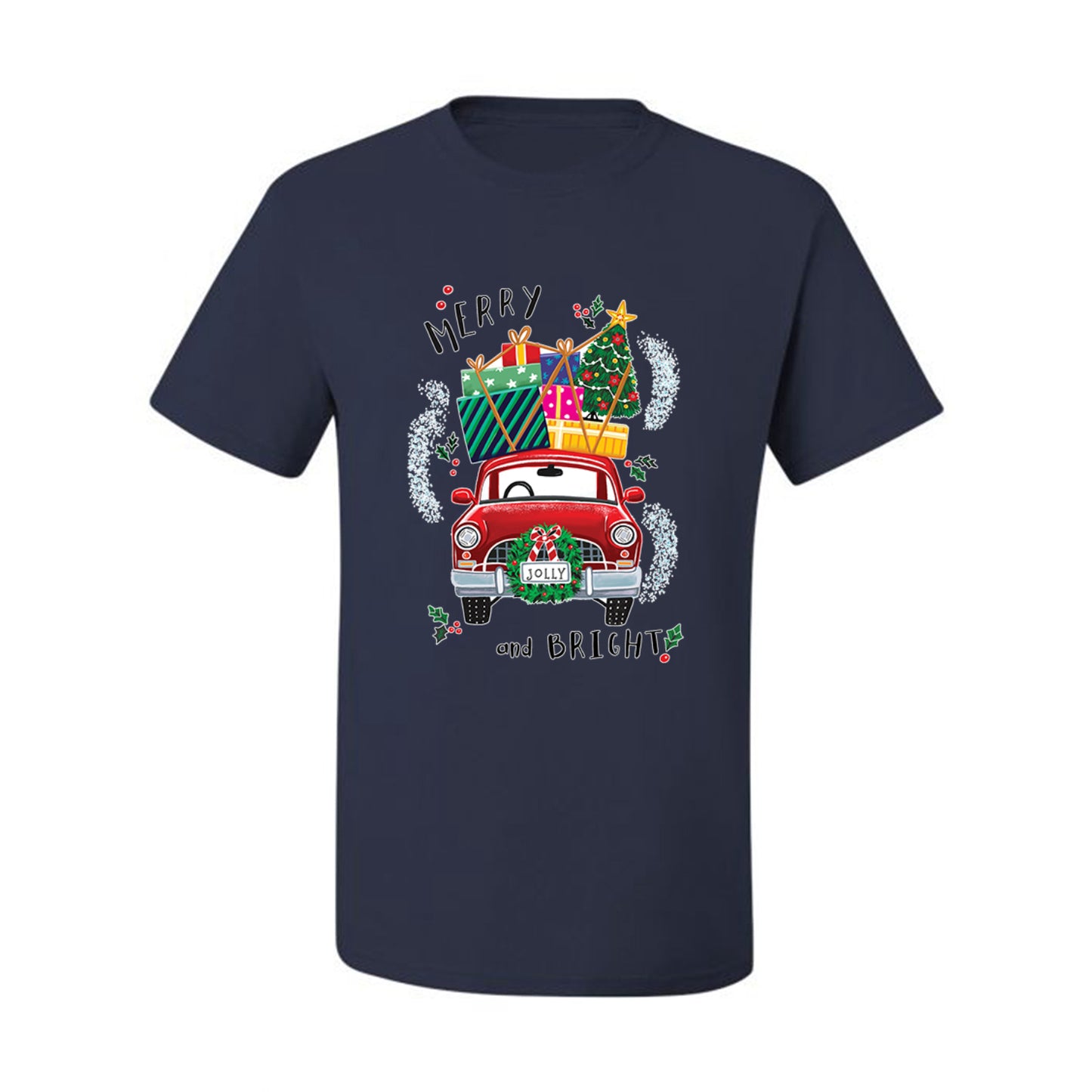 Men's Christmas  Shirt, Merry and Bright Red Car Ugly Christmas Tshirt Men's Graphic T-Shirt Ugly Christmas  Men's T-Shirt