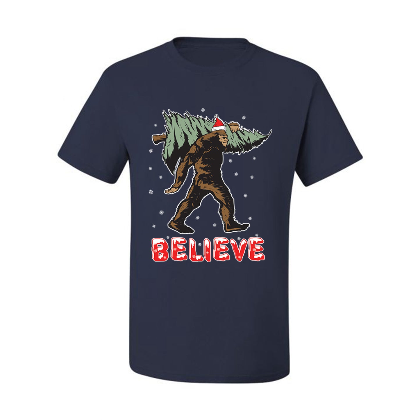 Men's Christmas  Shirt Believe Santa Sasquatch Bigfoot Wild Bobby Ugly Christmas T-shirt  Ugly Christmas  Men's T-Shirt