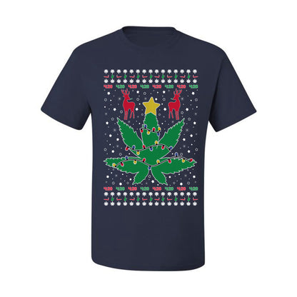 Graphic Ugly Holiday Christmas Lights, Deer Marijuana Lit Leaf Weed Pot  Ugly Christmas T-shirt  Ugly Christmas  Men's T-Shirt