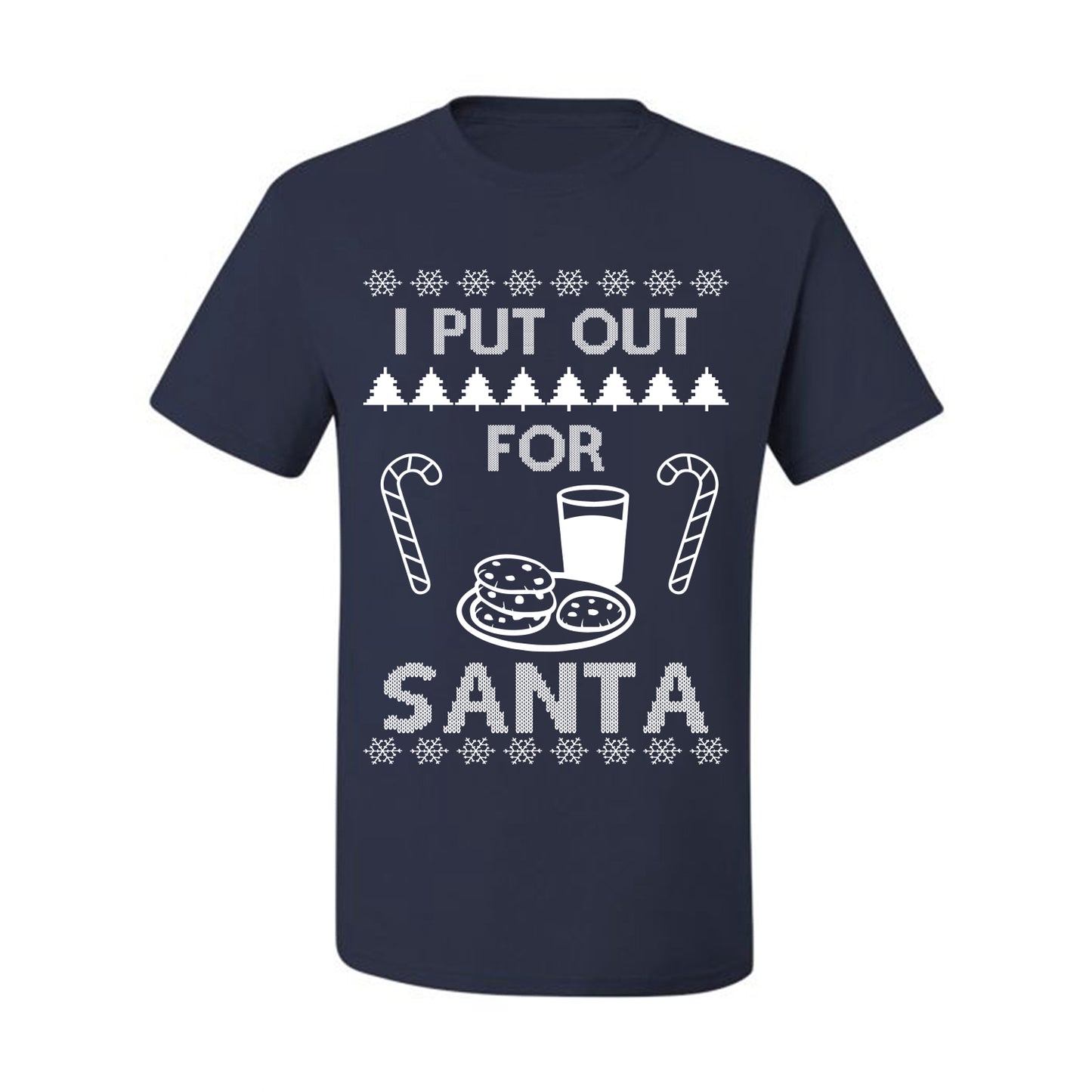 Funny Adult Men's Ugly Holiday Xmas Tshirt, "I Put Out for Santa", Milk Cookies Candy Ugly Christmas Tshirt Men's Graphic T-Shirt Ugly Christmas  Men's T-Shirt