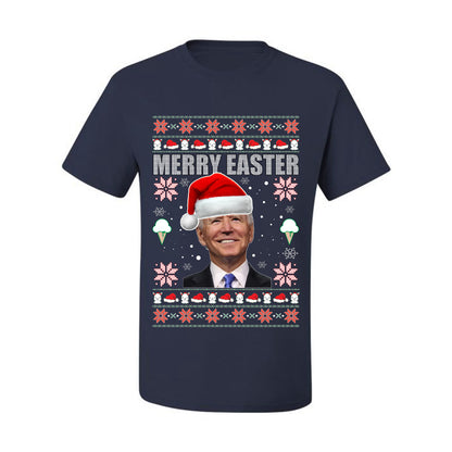 Funny Ugly Xmas Holiday T-shirt  Graphic  Joe Biden Merry Easter Ugly Christmas T-shirt  Ugly Christmas  Men's T-Shirt