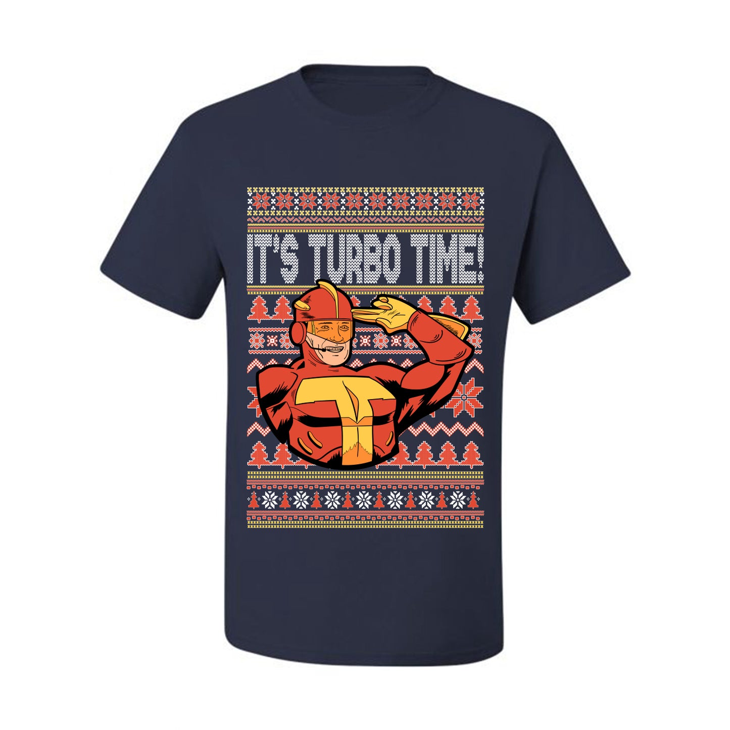 Ugly Xmas Graphic  T-shirt  Turboman It's Turbo Time! Ugly Christmas T-shirt  Ugly Christmas  Men's T-Shirt
