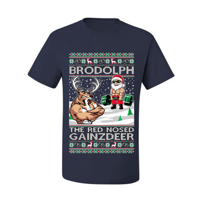 Ugly Graphic Xmas  T-shirt  Brodolph Santa Working Out Gym the Red Nosed Gainzdeer Wild Bobby Ugly Christmas T-shirt  Ugly Christmas  Men's T-Shirt