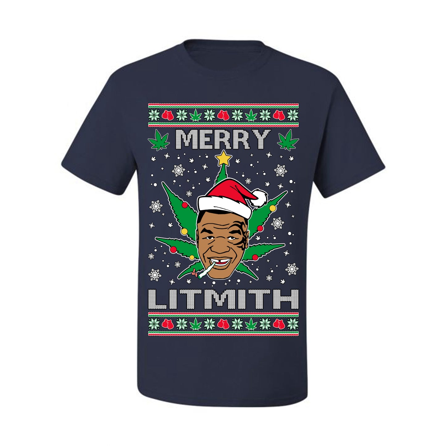 Ugly Xmas  T-shirt , Merry Lithmith Tyson, Joint Weed Pot Leaf Stoner Ugly Christmas T-shirt  Ugly Christmas  Men's T-Shirt
