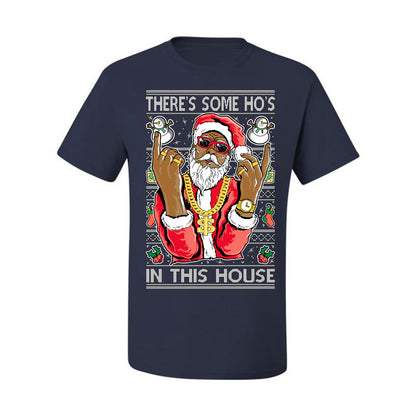 Ugly Holiday T-shirt Graphic Black Santa Claus Gangster Bling Ho's In This House,  Ugly Christmas T-shirt  Ugly Christmas  Men's T-Shirt