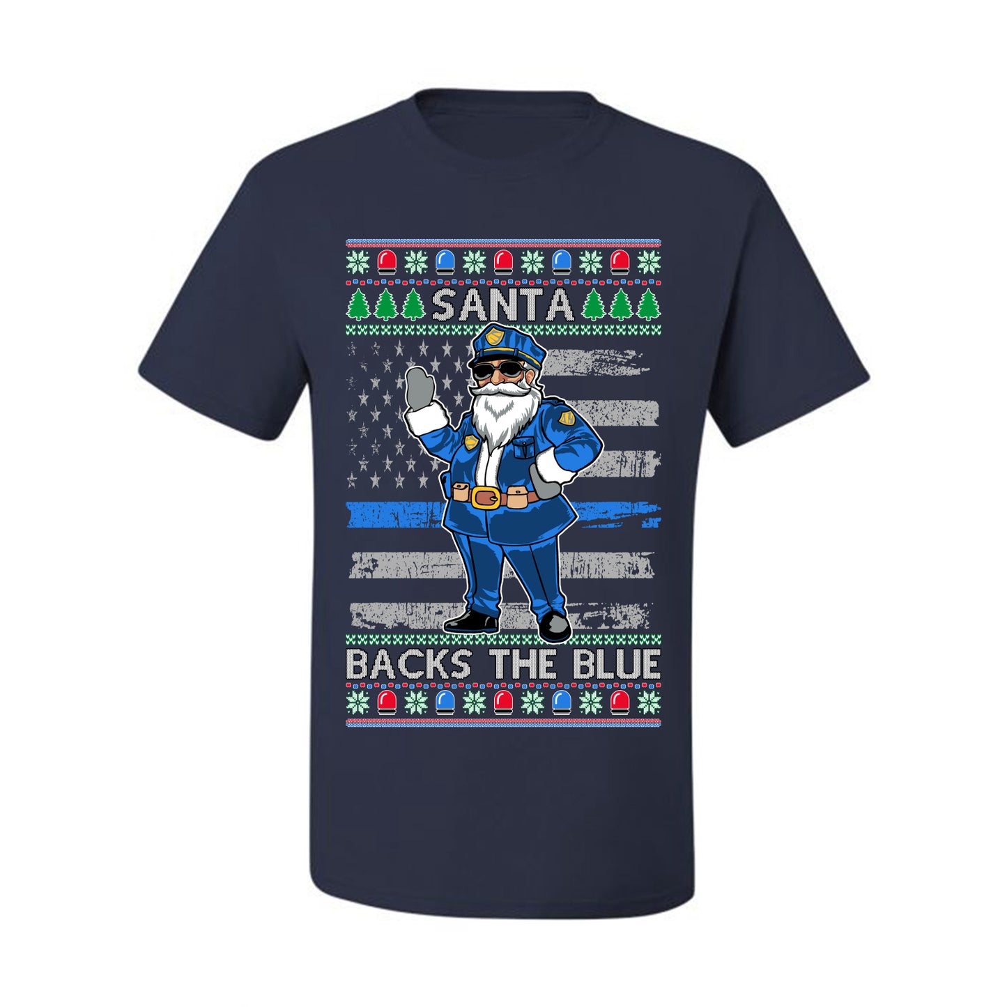 Santa Backs the Blue, Christmas Gifts, Funny Xmas Gift Idea, Ugly Christmas Sweater Men's T-Shirt