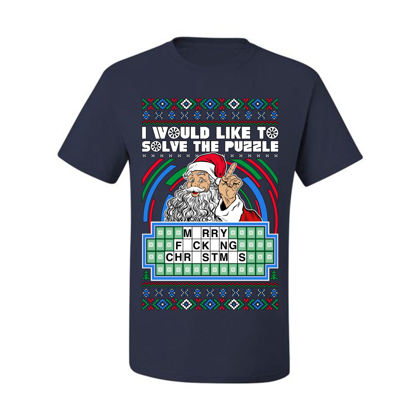 Santa Game Show I'd Like To Solve the Puzzle Wheel Ugly Christmas Sweater, Christmas Gifts, Funny Xmas Gift Idea, Men's T-Shirt