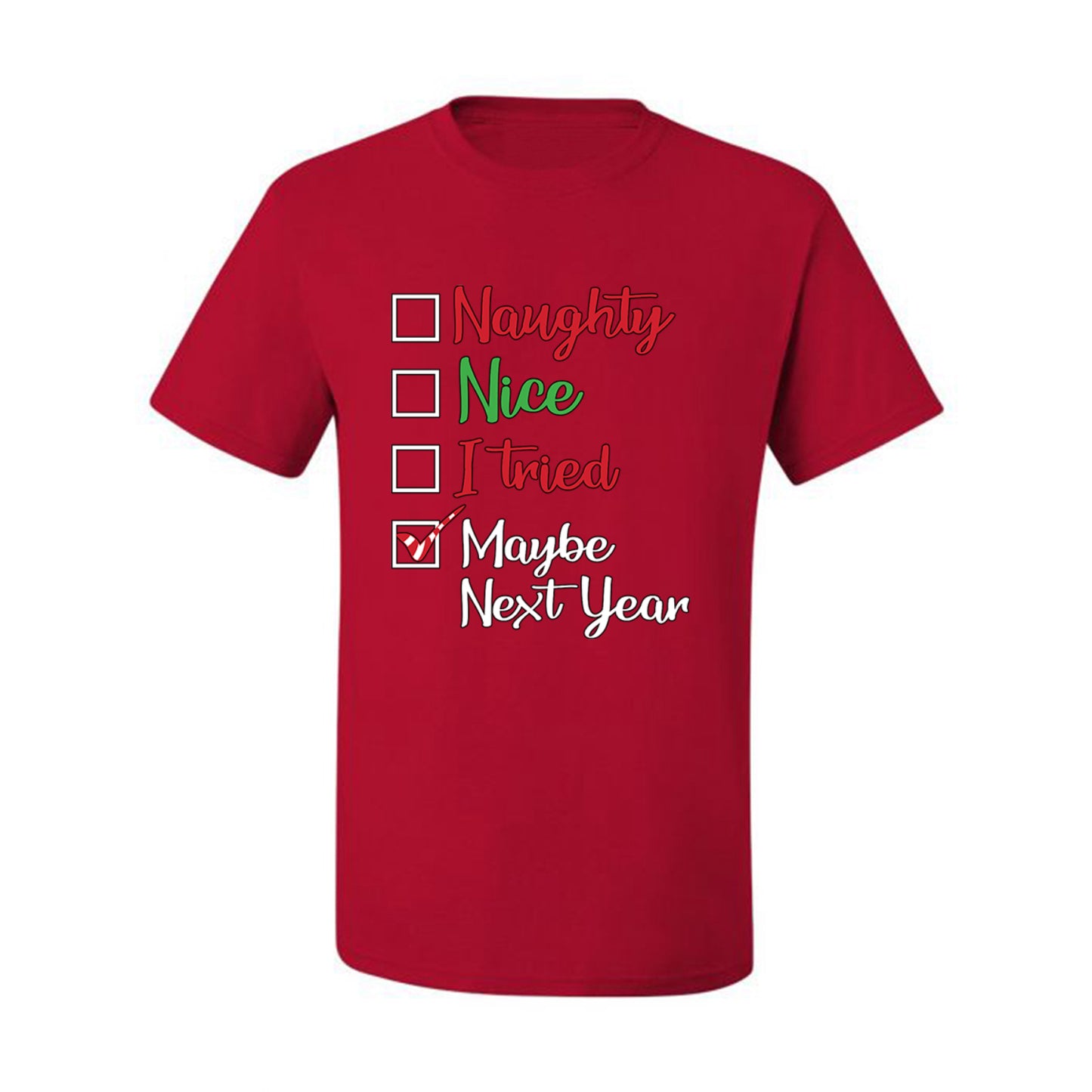 Men's Ugly Christmas  Shirt Naughty Nice I Tried Maybe Next Year Checklist  Ugly Christmas Tshirt Men's Graphic T-Shirt Ugly Christmas  Men's T-Shirt