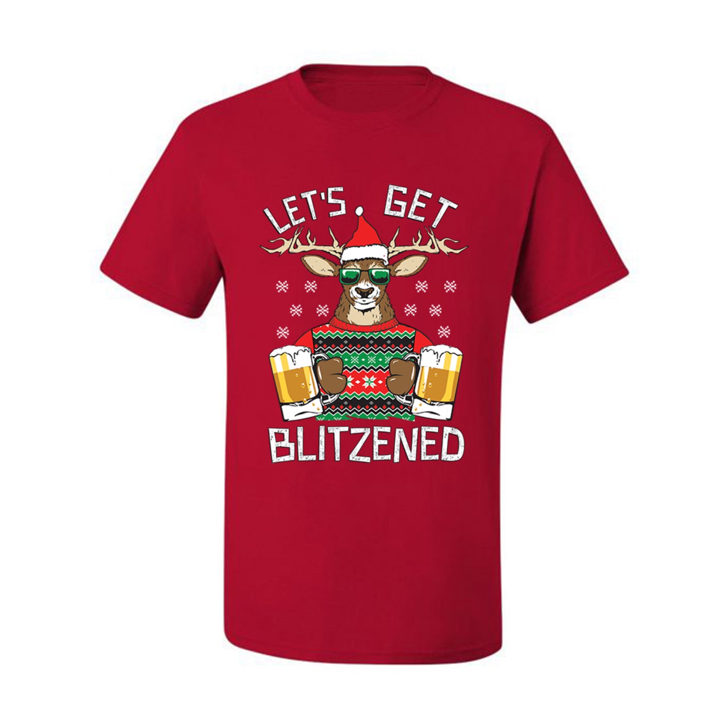 Ugly Xmas Graphic  T-shirt  Lets Get Blitzened Deer With Beer Ugly Christmas T-shirt  Ugly Christmas  Men's T-Shirt