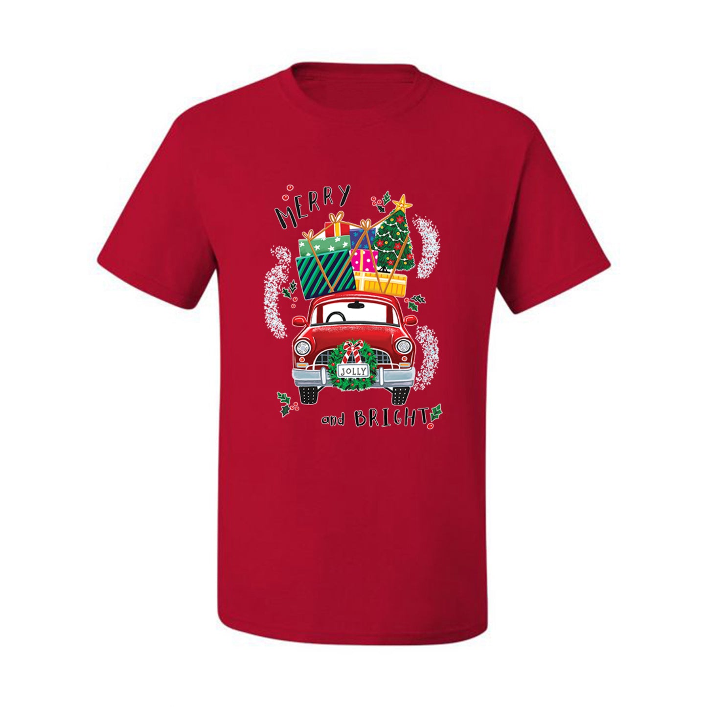 Men's Christmas  Shirt, Merry and Bright Red Car Ugly Christmas Tshirt Men's Graphic T-Shirt Ugly Christmas  Men's T-Shirt
