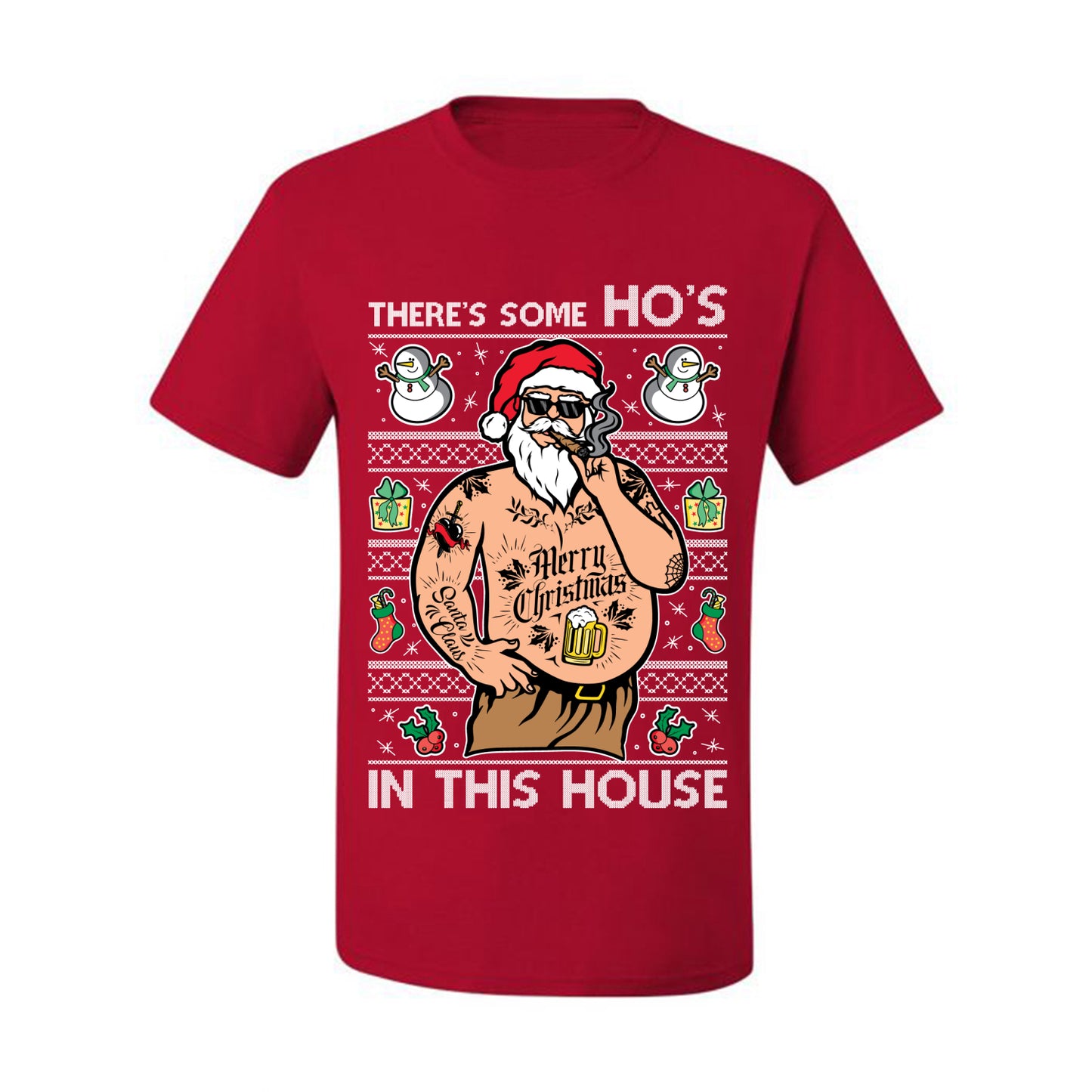 "There's Some Ho's In This House"  Graphic  Ugly Holiday Xmas Tshirt , Wild Bobby Ugly Christmas Tshirt Men's Graphic T-Shirt Ugly Christmas  Men's T-Shirt