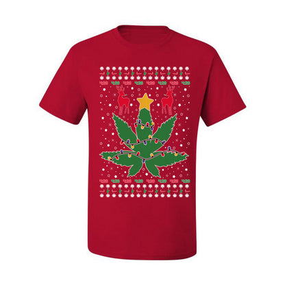 Graphic Ugly Holiday Christmas Lights, Deer Marijuana Lit Leaf Weed Pot  Ugly Christmas T-shirt  Ugly Christmas  Men's T-Shirt
