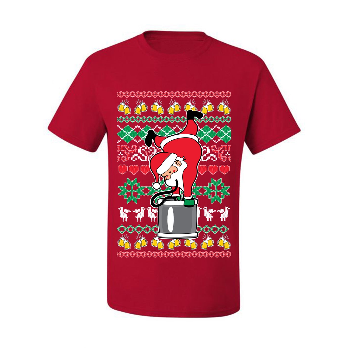 Ugly Xmas Graphic  T-shirt  Drunk Keg Stand Beer Drinking Santa Ugly Christmas T-shirt  Ugly Christmas  Men's T-Shirt