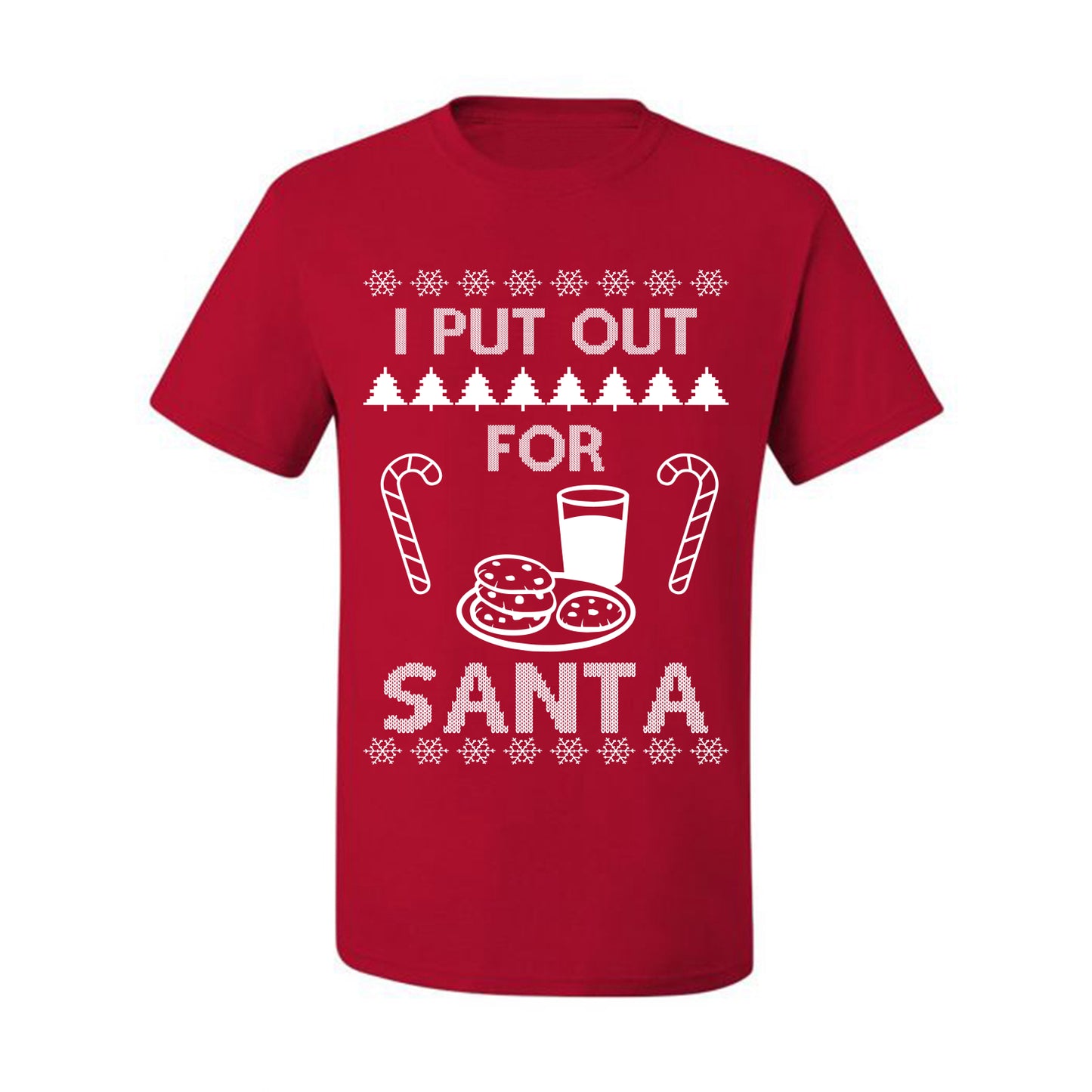 Funny Adult Men's Ugly Holiday Xmas Tshirt, "I Put Out for Santa", Milk Cookies Candy Ugly Christmas Tshirt Men's Graphic T-Shirt Ugly Christmas  Men's T-Shirt