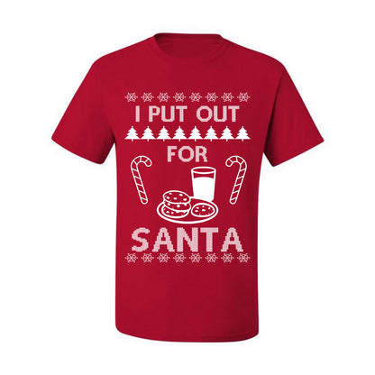 Funny Adult Men's Ugly Holiday Xmas Tshirt, "I Put Out for Santa", Milk Cookies Candy Ugly Christmas Tshirt Men's Graphic T-Shirt Ugly Christmas  Men's T-Shirt