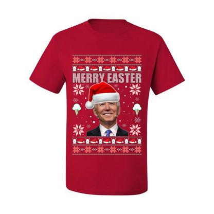 Funny Ugly Xmas Holiday T-shirt  Graphic  Joe Biden Merry Easter Ugly Christmas T-shirt  Ugly Christmas  Men's T-Shirt