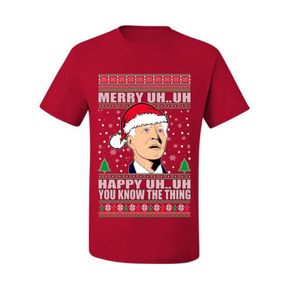 Funny Graphic  Ugly Xmas Holiday T-shirt "Merry UH UH You Know The Thing" Anti Joe Biden Confused Sleepy Old Ugly Christmas T-shirt  Ugly Christmas  Men's T-Shirt