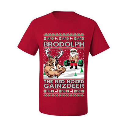 Ugly Graphic Xmas  T-shirt  Brodolph Santa Working Out Gym the Red Nosed Gainzdeer Wild Bobby Ugly Christmas T-shirt  Ugly Christmas  Men's T-Shirt