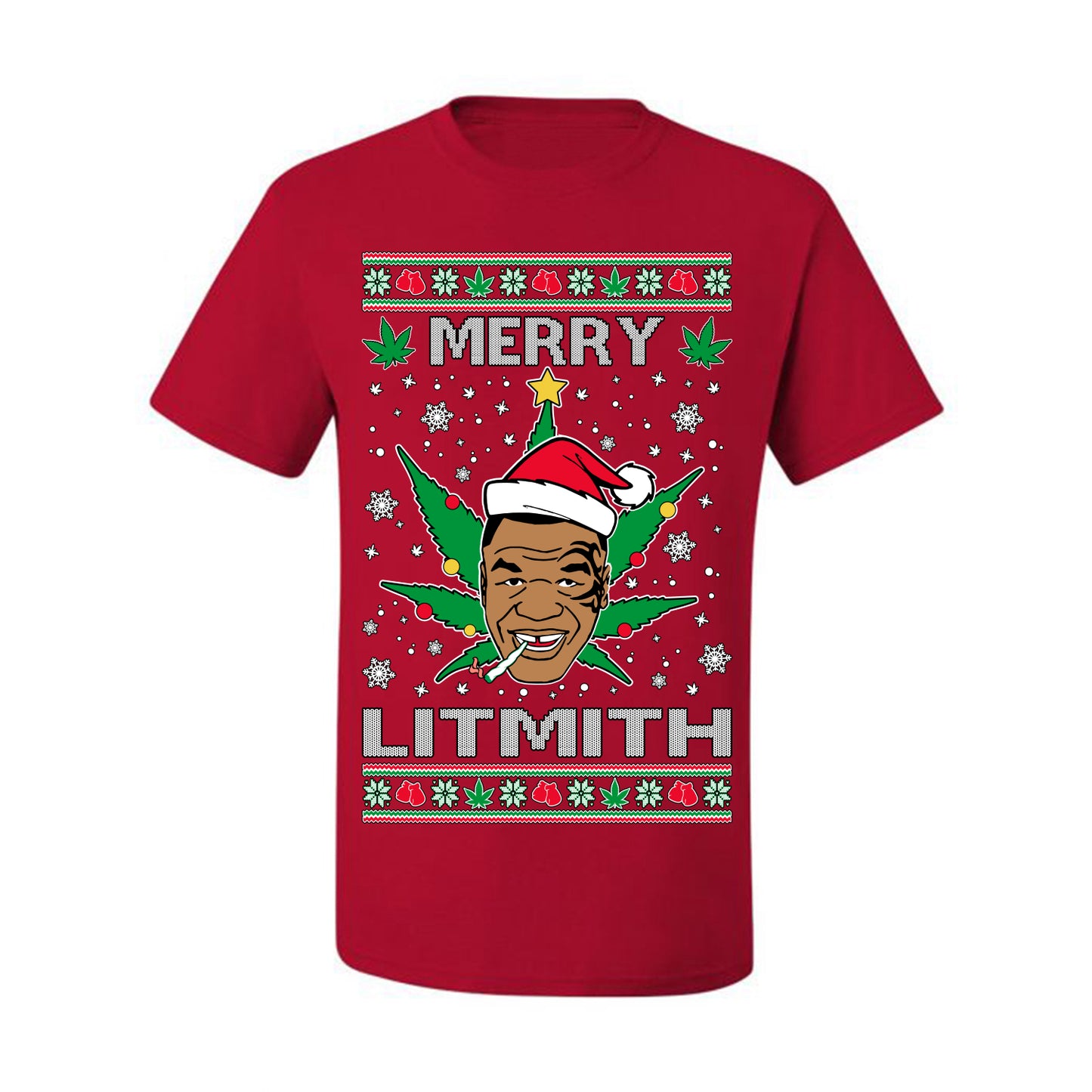 Ugly Xmas  T-shirt , Merry Lithmith Tyson, Joint Weed Pot Leaf Stoner Ugly Christmas T-shirt  Ugly Christmas  Men's T-Shirt