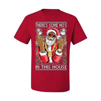 Ugly Holiday T-shirt Graphic Black Santa Claus Gangster Bling Ho's In This House,  Ugly Christmas T-shirt  Ugly Christmas  Men's T-Shirt
