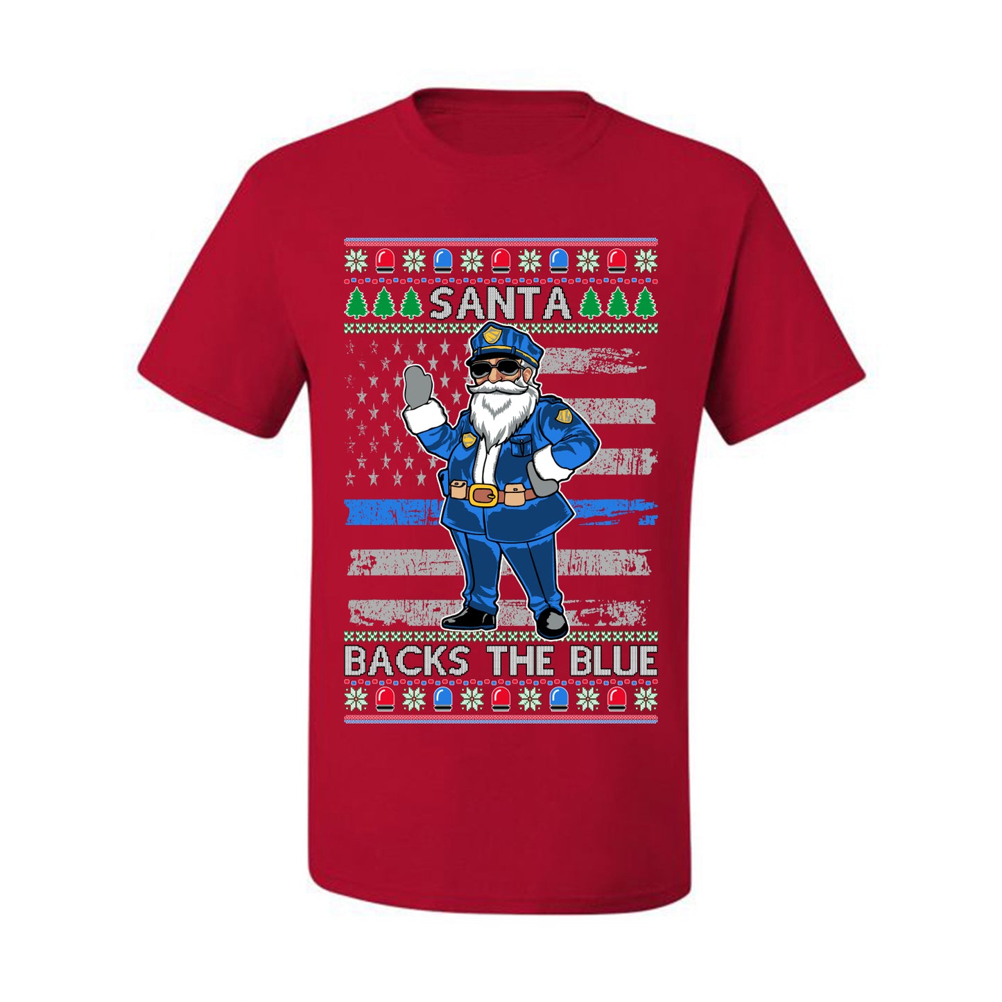 Santa Backs the Blue, Christmas Gifts, Funny Xmas Gift Idea, Ugly Christmas Sweater Men's T-Shirt