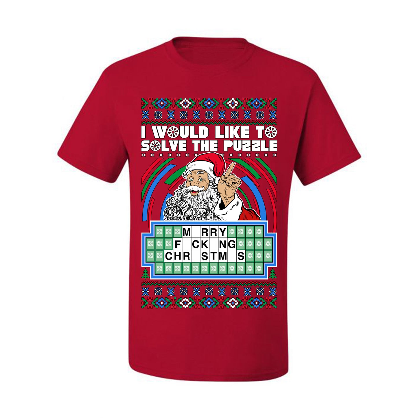 Santa Game Show I'd Like To Solve the Puzzle Wheel Ugly Christmas Sweater, Christmas Gifts, Funny Xmas Gift Idea, Men's T-Shirt